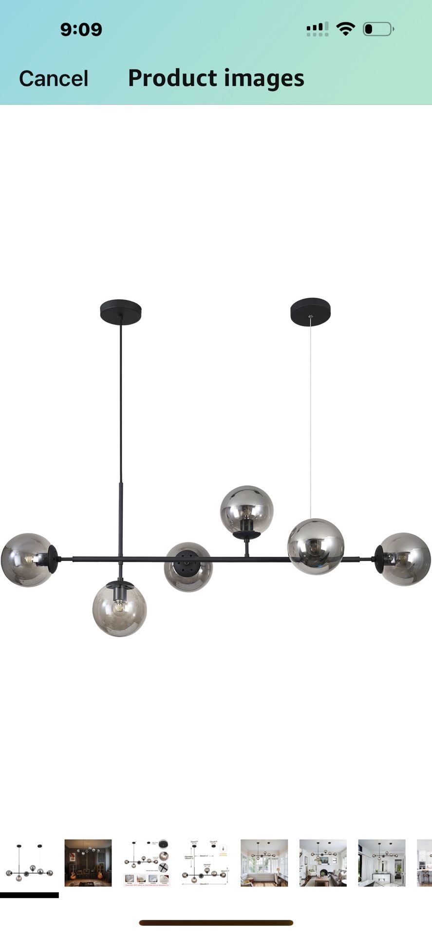 New 47.2 W BOKT Mid Century Modern Globe Linear Chandelier Light Black Smoke Gray Glass, Adjustable