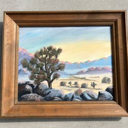 Mid Century Desert Scape Joshua Tree Painting 