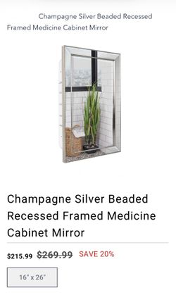 Champagne Silver Beaded Recessed Framed Medicine Cabinet Mirror