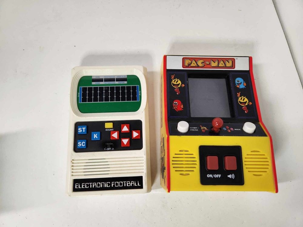 Lot of 2 Handheld Retro Arcade Video Games Pac-Man & Electronic Football Mattell