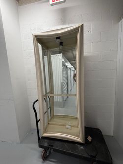 Vintage Lighted Curio Cabinet - Glass Display Case with Mirror Back