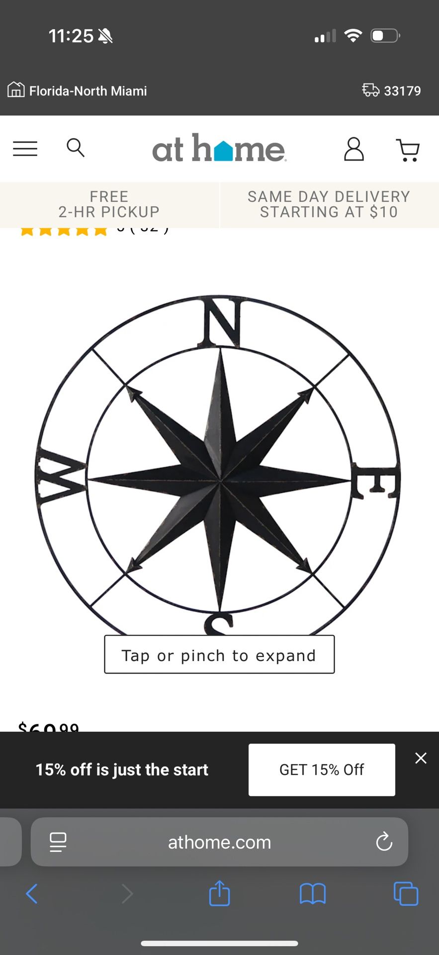 Black Metal Compass Wall Decor