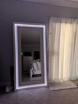 White Rhinestone Light Up Glamour Floor Length Mirror