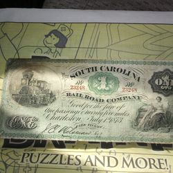 South Carolina Railroad Company 1873 $1 Fare Ticket