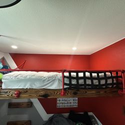 Handmade Custom Twin Size Loft Bed With Shou Sugi Ban Wood and Steps 