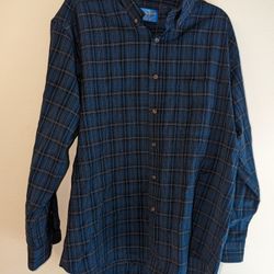 Vintage Sir Pendleton Virgin Wool Flannel Blue Plaid  Button Up Mens Size Large