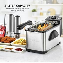 Electric Deep Fryer 2 Liter Capacity, 1500 Watt Lid with Viewing Window and Odor Filter, Adjustable Temperature, Removable Frying Basket and Easy to C