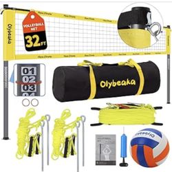 Outdoor Professional Volleyball Net Set for Backyard Beach with Adjustable Heavy Duty Poles, Durable Net, PU Volleyball & Pump, Carry Bag (Yellow, 32f