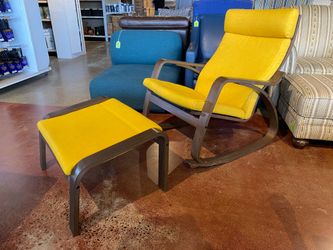 IKEA Poang Rocking Chair Black Brown Skiftebo Yellow with Footrest