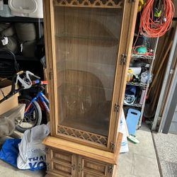 Locking Wood And Glass Curio Cabinet With Storage 
