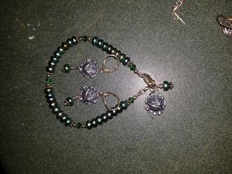 Vintage rare pearl and .925 rose bracelet and earring set