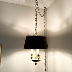 Antique 1940s Bouillotte French Empire Hanging Brass Triple Candlestick Lamp