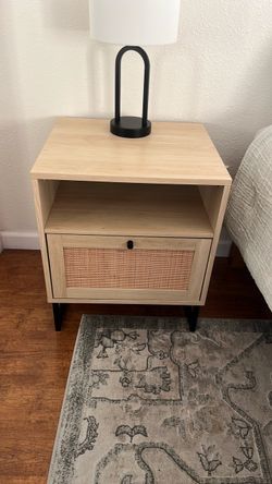 Rattan Cane Nightstands with Open Shelf