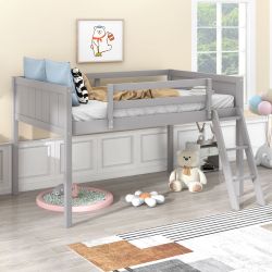 Norela Twin Size Wood Low Loft Bed with Reversible Ladder
