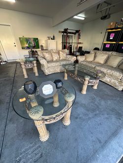 Living Room Furniture Set – Sofa Couch & Glass Coffee Tables
