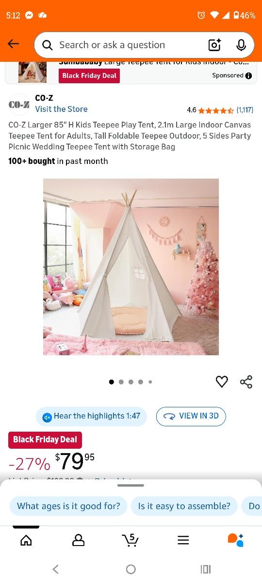 Kids Large Tall TP Playhouse Sleeping Tent