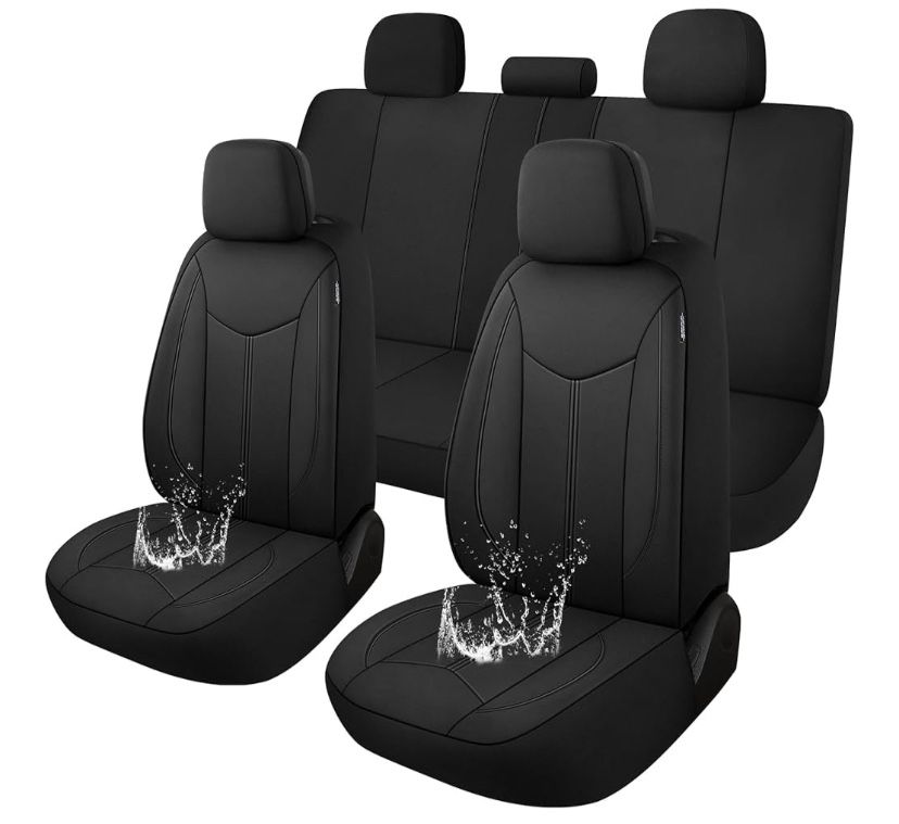 OxGord Faux Leather Gray/Black Car Seat Covers Set