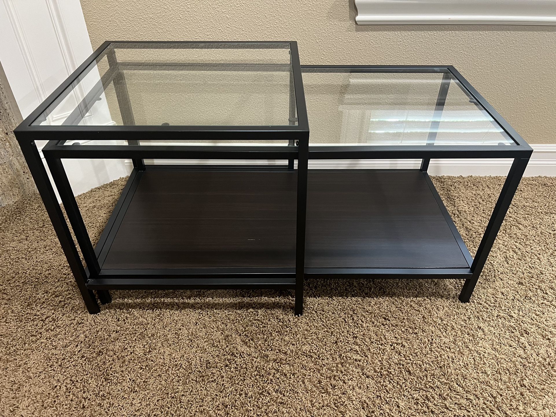 VITTSJÖ IKEA Glass Modular Coffee Tables-Black & Warm Brown Wood