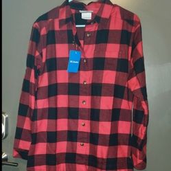 Columbia Womens Red Checker Plaid Flannel Button Down Shirt Sz S NWT