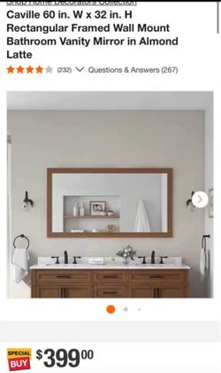 Home Decorators Collection Caville 60 in. W x 32 in. H Rectangular Framed Wall Mount Bathroom Vanity Mirror in Almond Latte