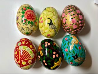Set of six hand-painted Easter eggs