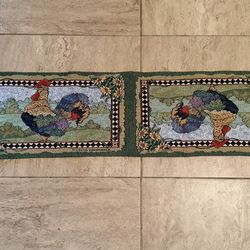 Rooster and sunflower tapestry table runner by Beth Yarbrough