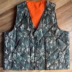 Vintage Piney Woods Natural MED Camo Quilted Reversible Vest Hunting Orange