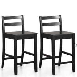 Costway 24-Inch Wooden Bar Stools Set of 2 with Ergonomic Backrest Counter Height Stools Black/White