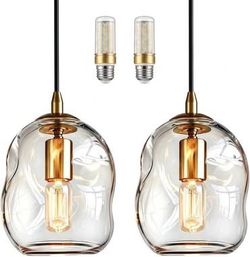 8" Modern Pendant Lights Kitchen Island Set of 2, 2 LED Bulbs Included, Art Glass,Brass Gold