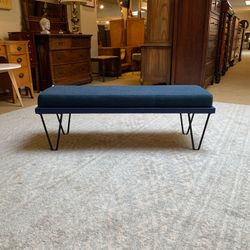 Blue Hairpin Bench with Teal Cushion