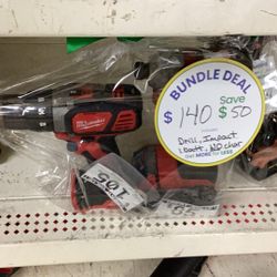 Milwaukee Drill And Impact With Battery No Charger 