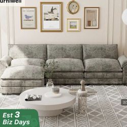 Gray Sectional Couch with Ottoman