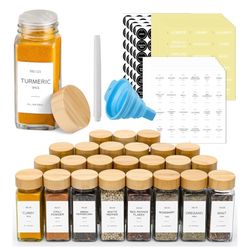 Bamboo Glass Spice Jars With Lids Brand New  