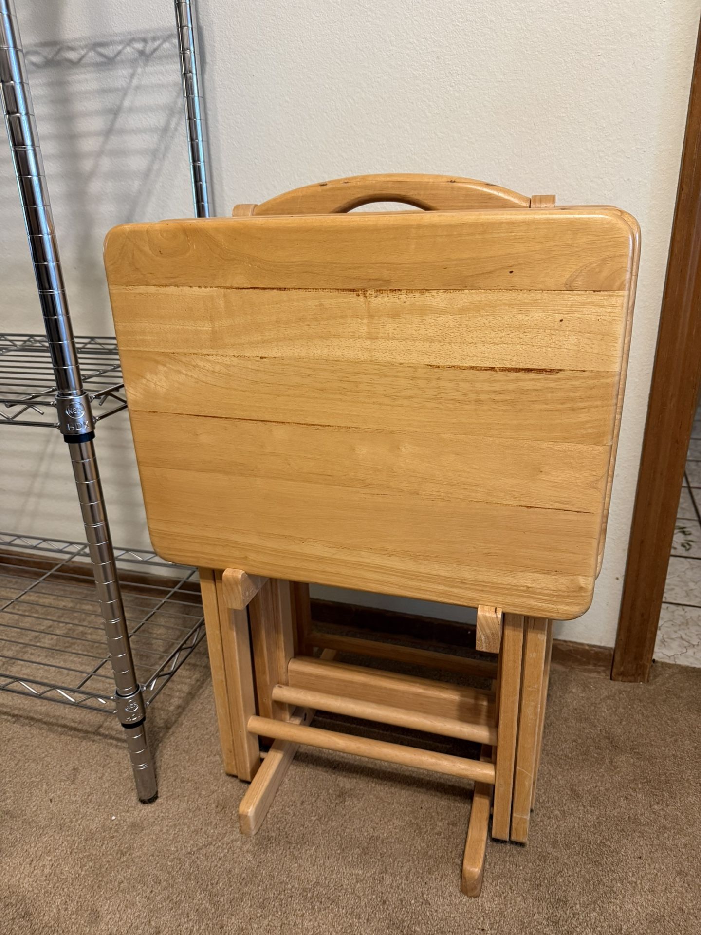 Wooden TV Trays - Set Of 4 With Holder