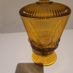 Amber gold candy dish with lid