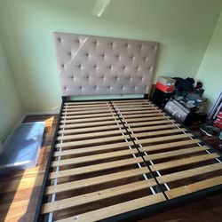 West Elm bed frame and tufted headboard