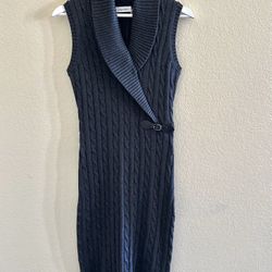 Calvin Klein Shawl Collar Cable Knit Sweater Dress Gray Size S