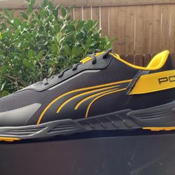 NEW MEN’S PUMA PORSCHE LEGACY TIBURION LOGO SNEAKERS BLACK/YELLOW Sz 14