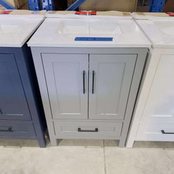 24 in Single Sink Bath Vanity in Gray with Marble Top in White  $349 