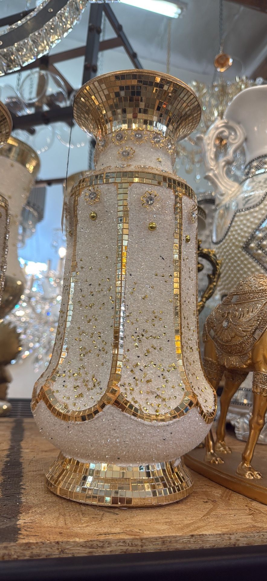 White And Gold Decorative Vase-15H