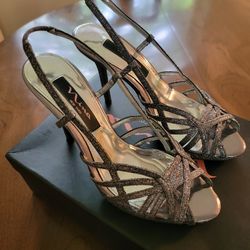 Pewter Sparkly Strappy Low Heel Nina Shoes