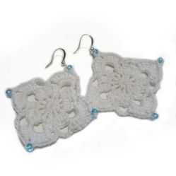 Handmade Thread Crocheted Blue Beaded Earrings-OS