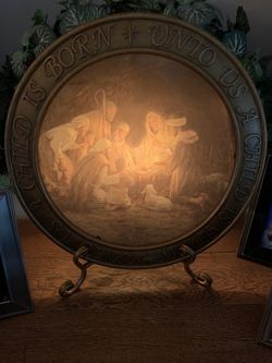 Beautiful Light Up Christmas Manger Plate