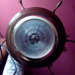 Vintage Linden Ship Steering Wheel Shaped Barometer 