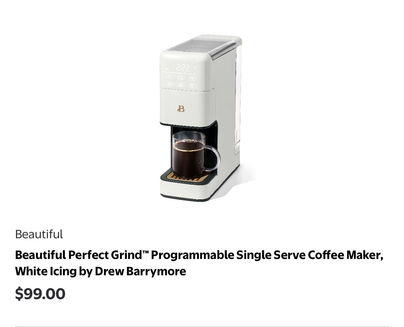 Beautiful Perfect Grindâ„¢ Programmable Single Serve Coffee Maker, White Icing by Drew Barrymore