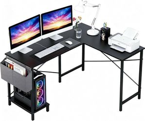 2560b $50 50 Inch L-Shaped Computer Desk,Gaming Desk with Durable Metal Frame,Corner Desk with Side Storage Bag & CPU Stand for Home Office Gaming St