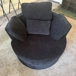 Muumblus Chenille Swivel Accent Barrel Chair, Modern Oversize Armchair Comfy Round Reading Chair, Black
