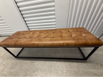Modern Tufted Leather Bench – Camel Brown – Excellent Condition