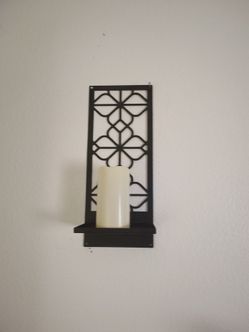 Set of 2 Black Metal Wall Sconce with Candle Shelf