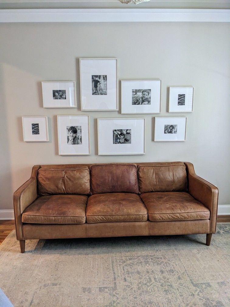 West Elm Hamilton Leather 88 In Three Seat Sofa -AS IS
